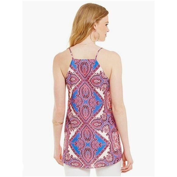 Womens Tunic Blouse Tank M Pink Blue Indie Paisley Sleeveless Boho Costal Loose - Picture 4 of 10